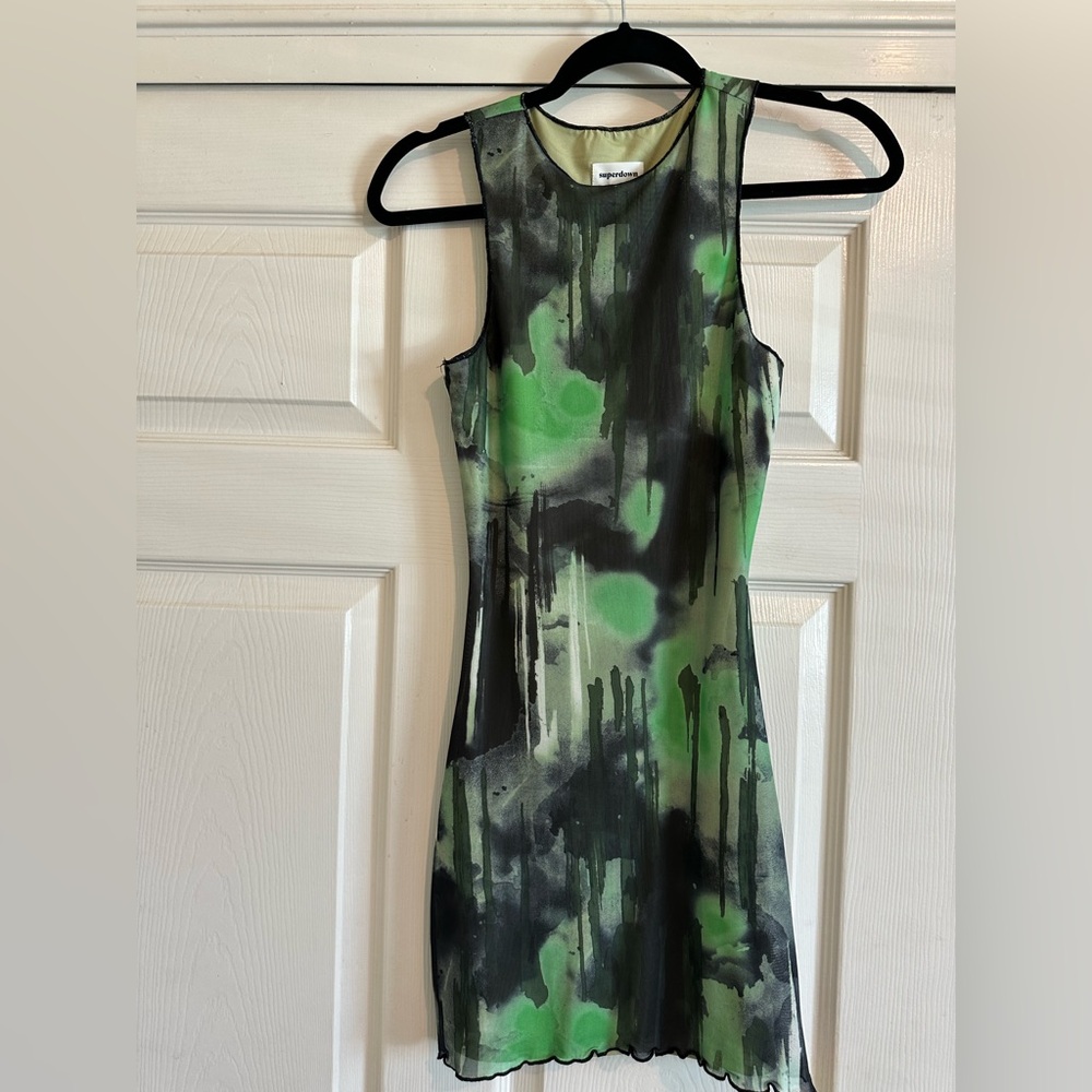 Superdown Green and Black Abstract Mini Dress